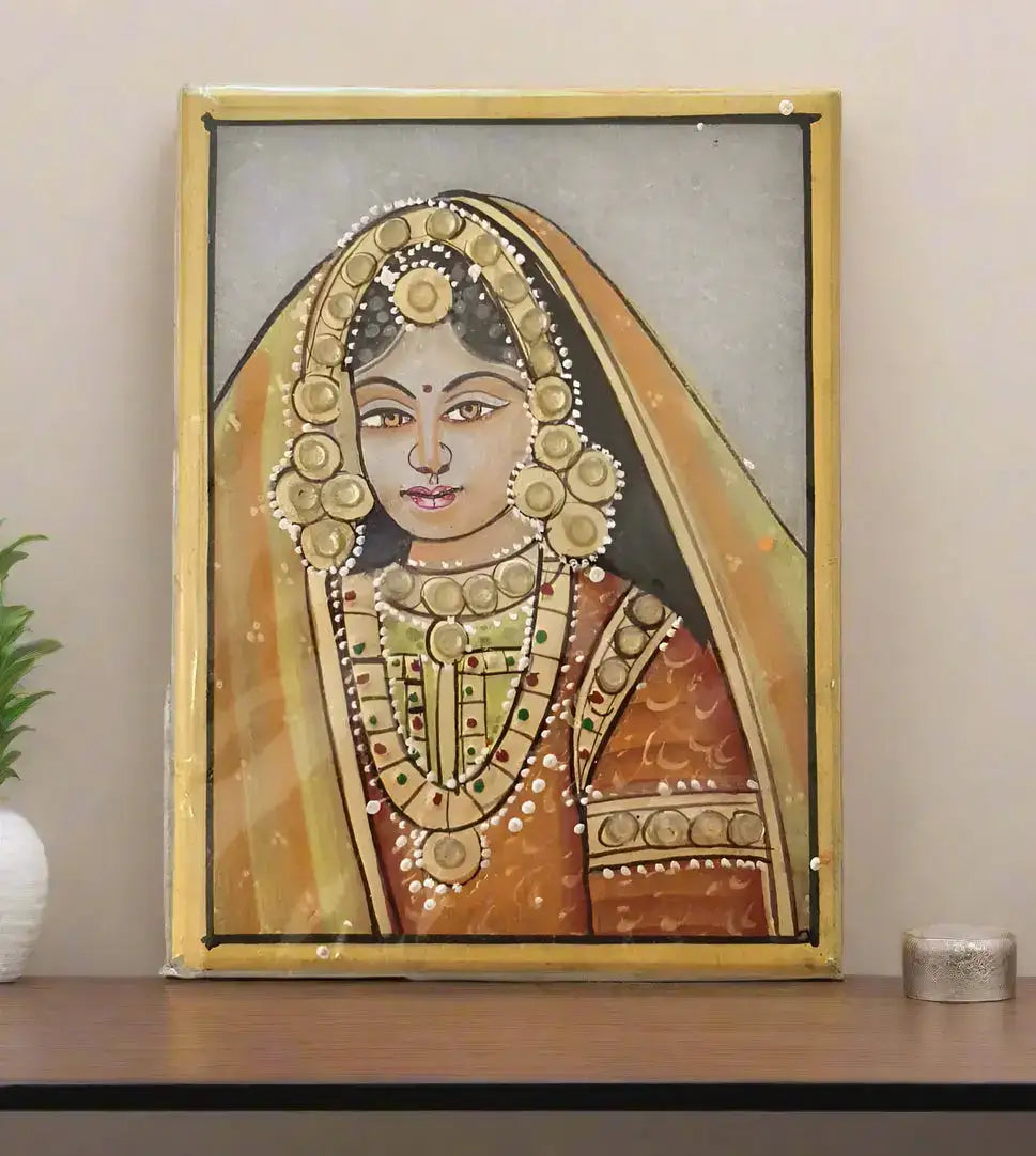 Rajasthani Golden Princess Marbel Painting Paintings