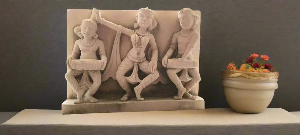 Grace and Rhythm-Dance of the Apsara and Dolak Player Sand Stone