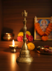 Handcrafted Brass Ghanta | Temple Bell with Auspicious Garuda Finial