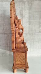 Grand Hand-Carved Wooden Ganesha Sculpture on Pedestal with Prabhavali and Mushaks