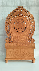 Grand Hand-Carved Wooden Ganesha Sculpture on Pedestal with Prabhavali and Mushaks