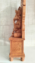 Grand Hand-Carved Wooden Ganesha Sculpture on Pedestal with Prabhavali and Mushaks