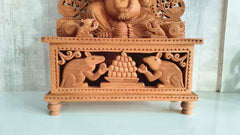 Grand Hand-Carved Wooden Ganesha Sculpture on Pedestal with Prabhavali and Mushaks