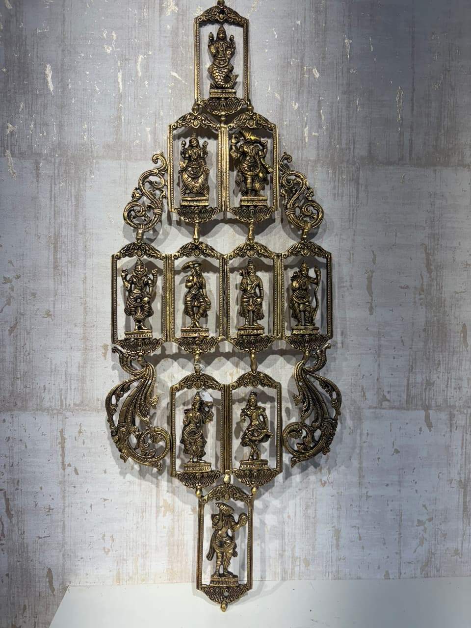 Grand Brass Multi-Tiered Deity Wall Hanging - Hindu Pantheon Decor Brass Ware