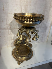 Brass Elephant Urli with Bells - Traditional Indian Decorative Bowl