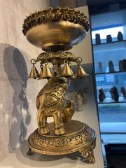 Brass Elephant Urli with Bells - Traditional Indian Decorative Bowl
