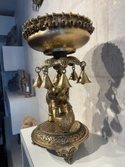 Brass Elephant Urli with Bells - Traditional Indian Decorative Bowl