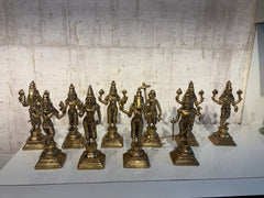 Pure Brass Dashavatara Idol Set 10 Statues) | Vishnu's Ten Avatars Murti Collection
