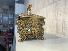 Antique-Style Brass Trinket Box with Figures