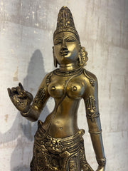 Elegant Brass Devi Lakshmi Statue - Divine Indian Goddess Sculpture