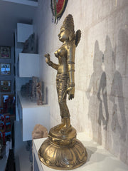 Elegant Brass Devi Lakshmi Statue - Divine Indian Goddess Sculpture