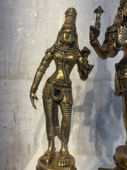 Brass Vishnu Lakshmi Bhudevi Statue Set – Antique Finish Hindu Deity Trio Idol