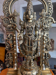 Antique Brass Lord Venkateswara Idol – Tirupati Balaji Statue with Arch for Home Temple