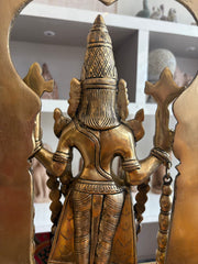 Antique Brass Lord Venkateswara Idol – Tirupati Balaji Statue with Arch for Home Temple