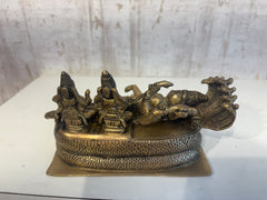 Brass Vishnu Ananta Shesha Statue – Lord Vishnu Resting with Goddess Lakshmi & Bhudevi
