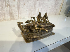 Brass Vishnu Ananta Shesha Statue – Lord Vishnu Resting with Goddess Lakshmi & Bhudevi