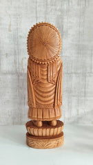 Standing Hand-Carved Wooden Buddha Statue in Abhaya Mudra