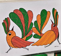 The Dancing Pair Birds – Traditional Gond Painting Paintings