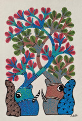 Tree of Life Elephants – Gond Tribal Art Painting Paintings