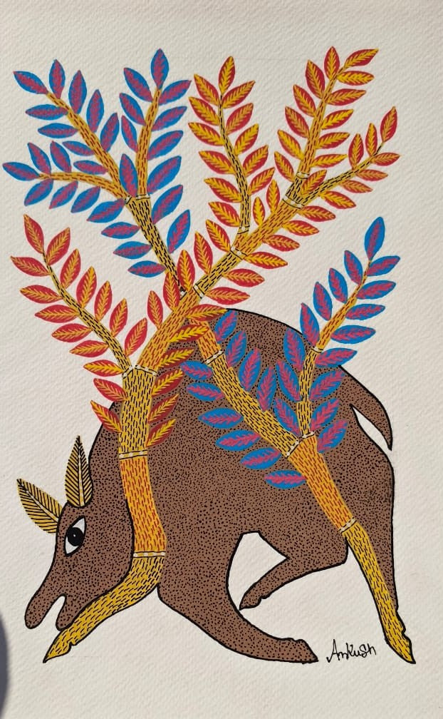 Forest Spirit Deer – Handcrafted Gond Painting Paintings