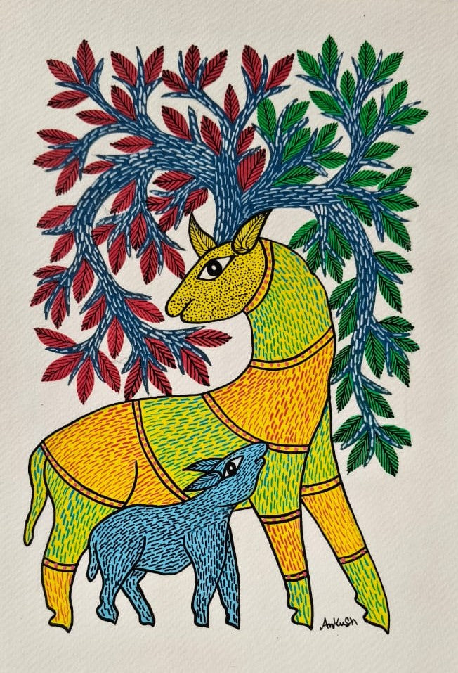 Tribal Deer Wall Art – Gond Style Painting Paintings