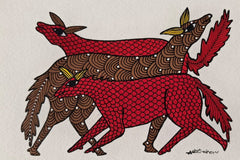 Tribal Fox Pair Artwork – Folk Style | Gond Painting Paintings