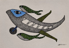 Modern Gond Painting – Sky Wanderer and Bird Companions Paintings
