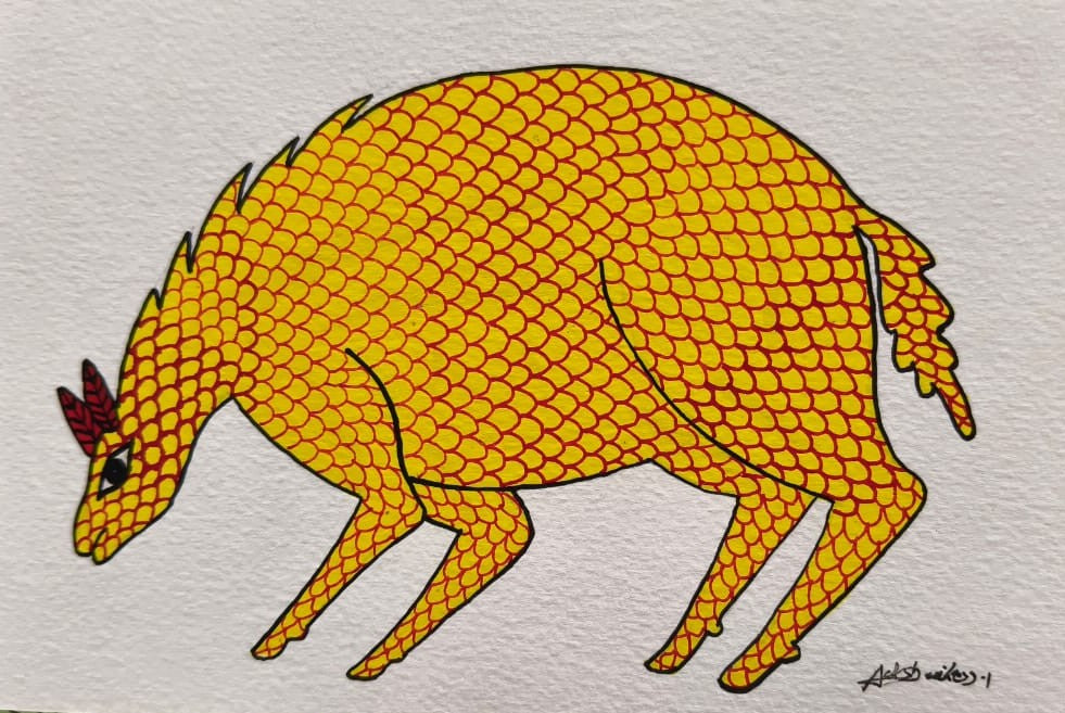 Golden Tribal Animal Artwork – Gond Painting Paintings