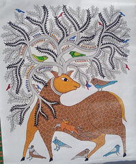 Sacred Deer & Cosmic Tree – Original Gond Painting Paintings