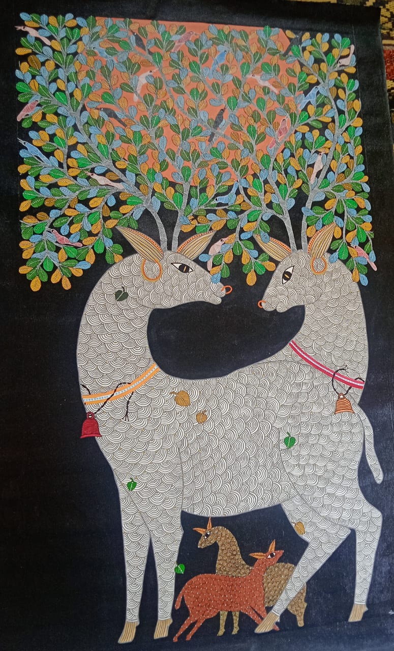 Twin Deer in Midnight Harmony – Gond Painting Paintings