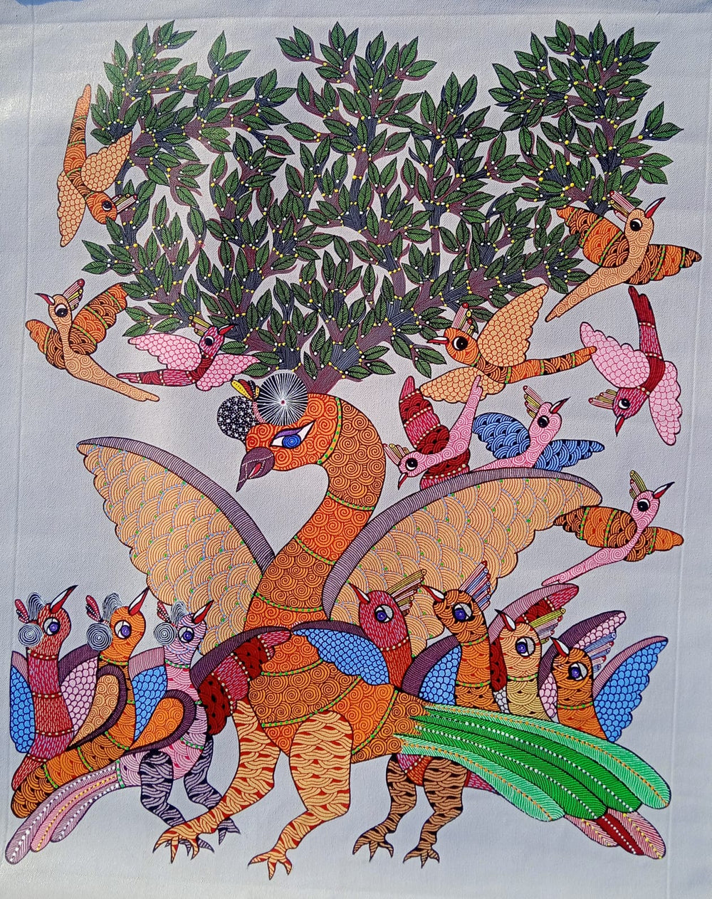 Sacred Tree & Spirit Birds – Authentic Gond Painting Paintings