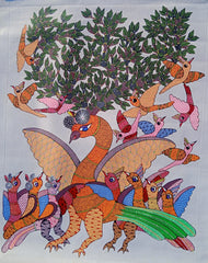 Sacred Tree & Spirit Birds – Authentic Gond Painting Paintings