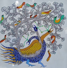 Royal Peacock & Forest Melody – Handcrafted Gond Painting Paintings