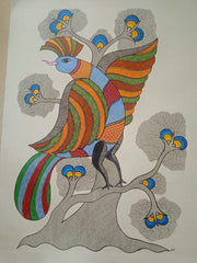 Hand-Painted Tribal Bird & Tree of Life – Gond Painting Paintings