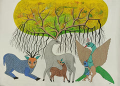Tree of Life & Forest Companions – Handcrafted Gond Painting Paintings