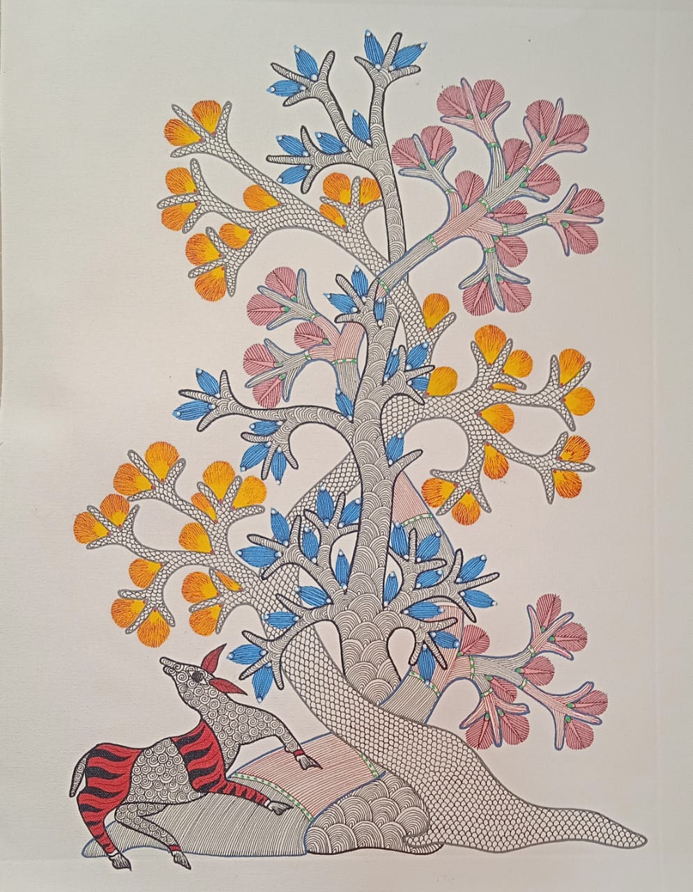 Vibrant Gond Tribal Painting with Graceful Deer Paintings
