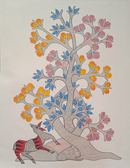 Vibrant Gond Tribal Painting with Graceful Deer Paintings