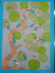 Tree of Life with Multi-Colored Songbirds – Gond Painting Paintings