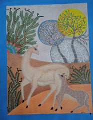 The Golden Savannah Deer Pair - Gond Painting Paintings