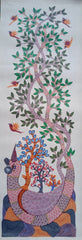 Trio of Flying Birds and the Sacred Grove - Gond Painting Paintings
