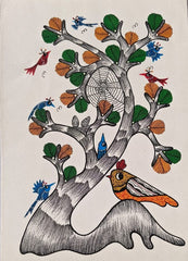 The Life-Giving Tree and Forest Aviary - Gond Painting Paintings