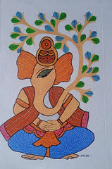 Lord Ganesha under the Sacred Tree - Gond Painting Paintings