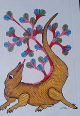 Mythical Lizard and Tree of Life - Gond Painting Paintings