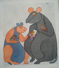 Mouse Family Bonding Scene - Gond Painting Paintings