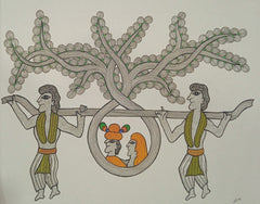 Symmetrical Twin Cranes - Gond Painting Paintings