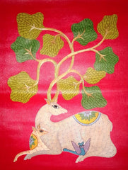 Sacred Deer with Tree Antlers - Gond Painting Paintings
