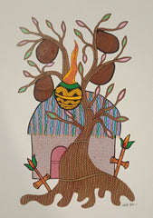 The Sacred Village Home & Harvest Tree - Gond Painting Paintings
