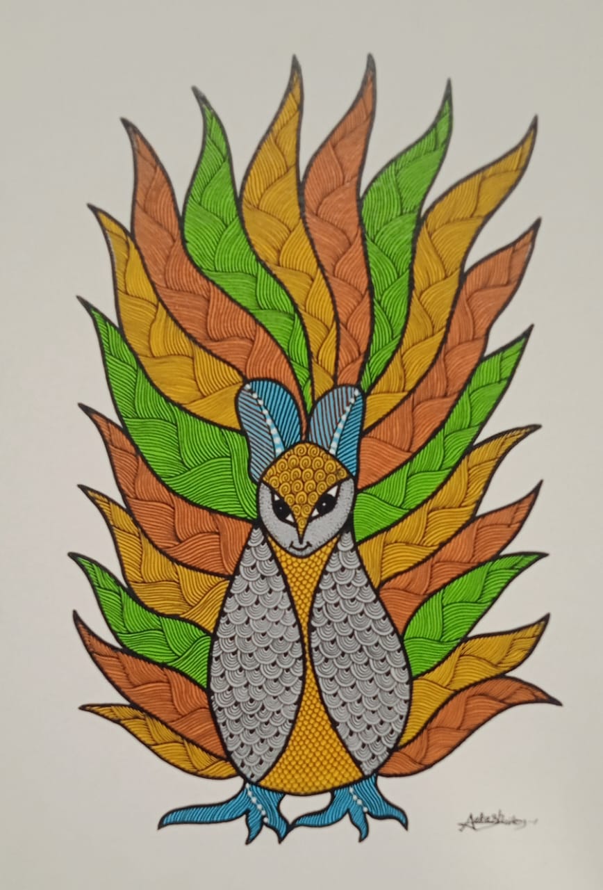 The Radiant Night Owl Gond Painting Paintings
