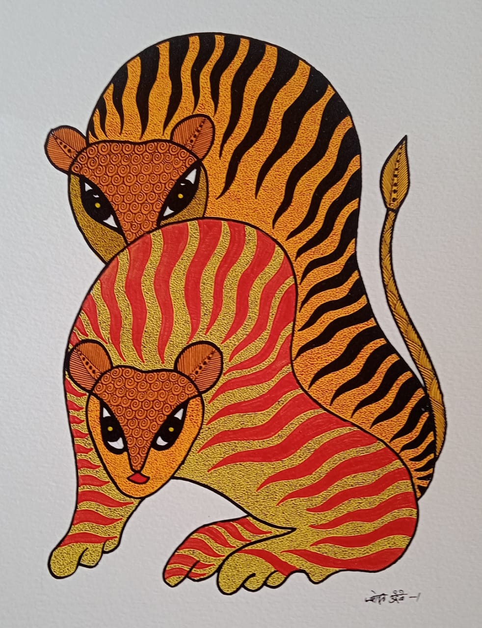The Twin Tigers of the Forest - Gond Painting Paintings