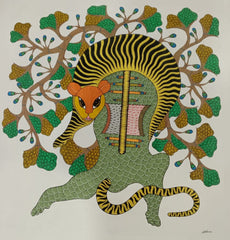 Tiger & Sacred Tree Gond Painting Paintings